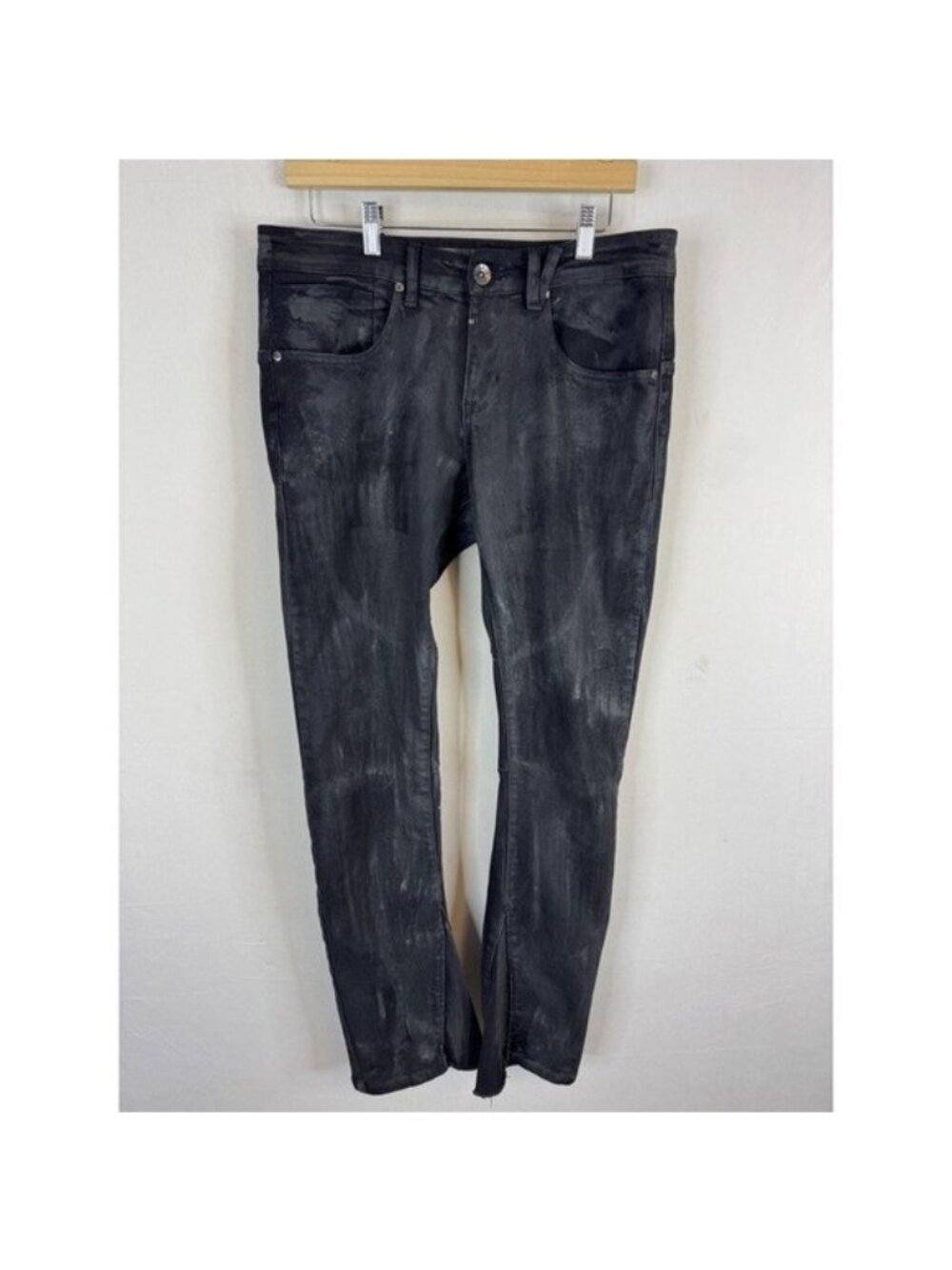 Kollar 708 Slim Flare Jeans Vintage Coated Black Waxed Denim Mens 32X32